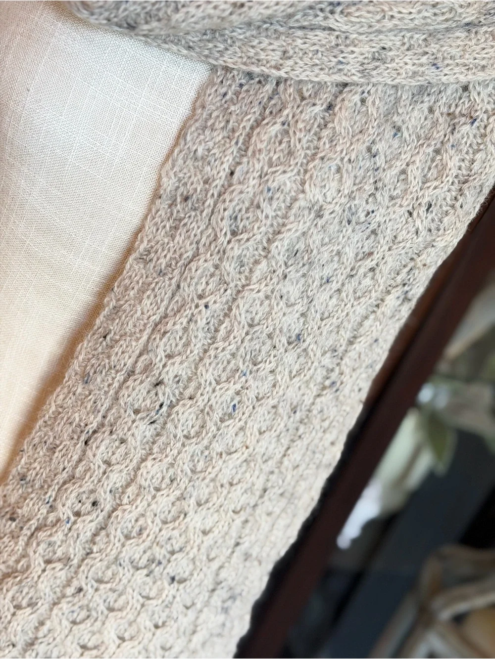 Vintage 90’s Aran Crafts 100% Wool Textured Scarf. Neutral | Ireland | Heritage